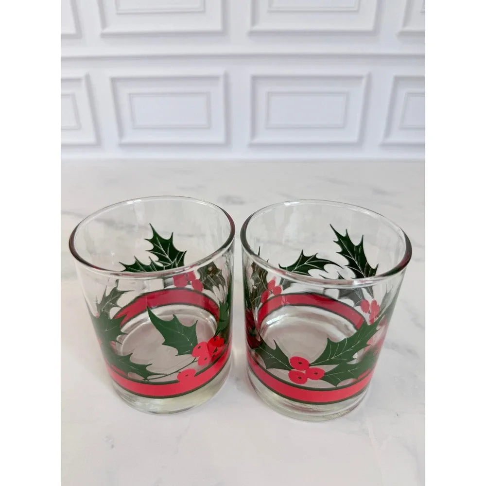 VTG Pair (2) Libbey‎ Holiday Glasses 